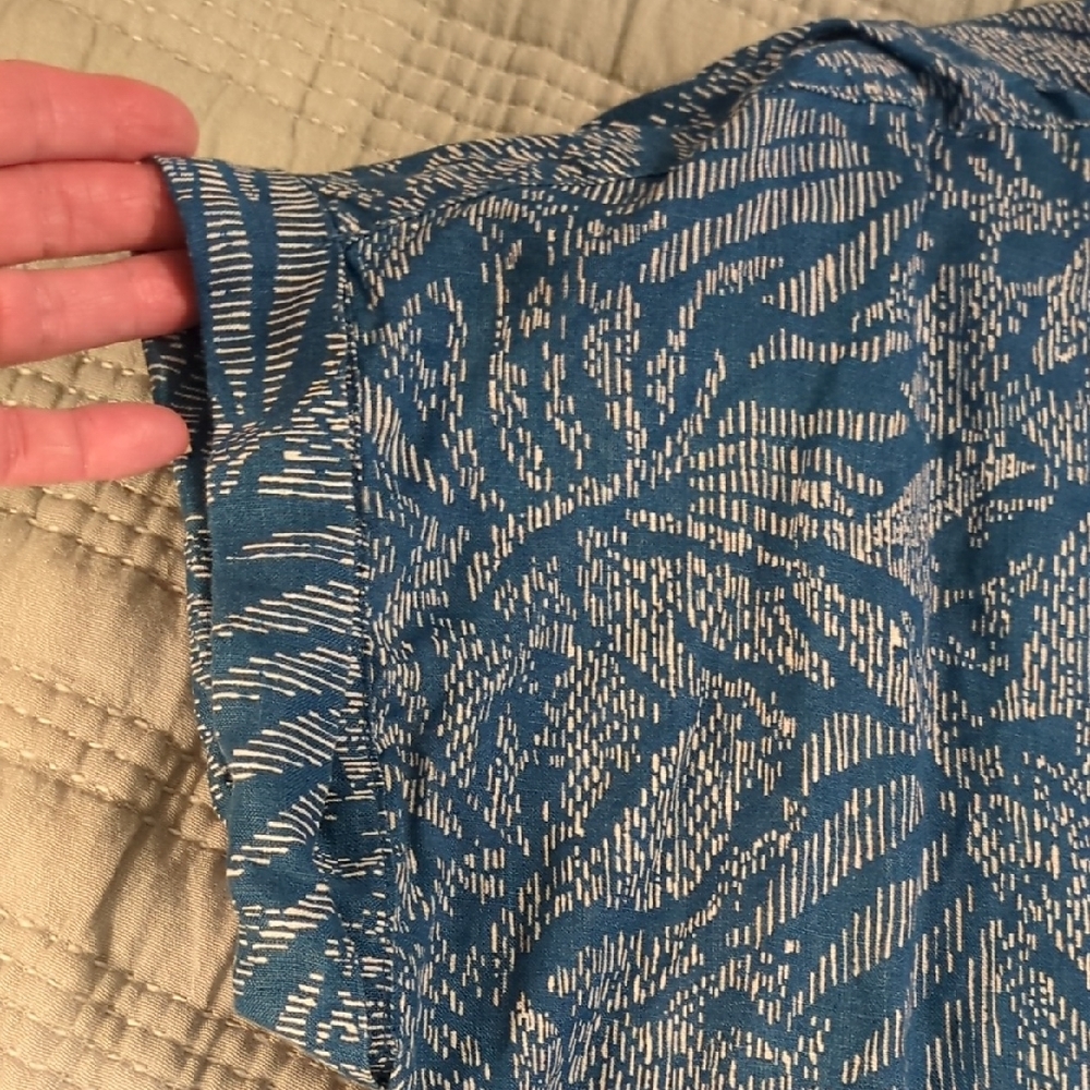 Sigrid Olsen Teal and Cream Patterned Linen Shirt - Picture 4 of 7